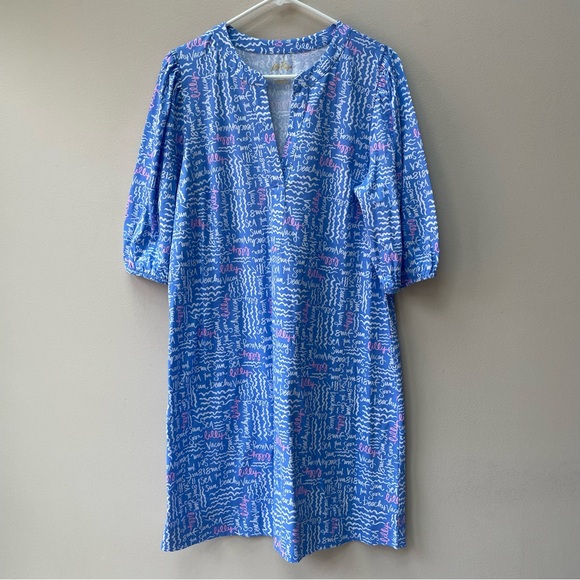 NWT Lilly Pulitzer Colson Dress 100% Cotton Sunwashed Blue Seacrets Size L - Picture 3 of 9